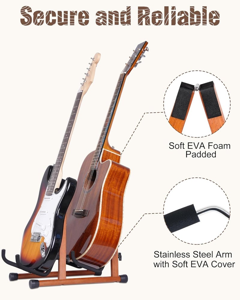 Musbeat Double Guitar Stand, A-Shape Multiple Guitar Rack with Padded Foam, Dual Instrument Stand for 2 Acoustic, Electric, Bass, Banjo, Mandolin, Wood Instrument Rack Floor for Home Studio Display, Mahogany - Image 5